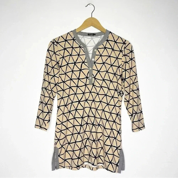 J. McLaughlin Tan Geometric Stripe Biscayne Blouse Size Small - Picture 1 of 7